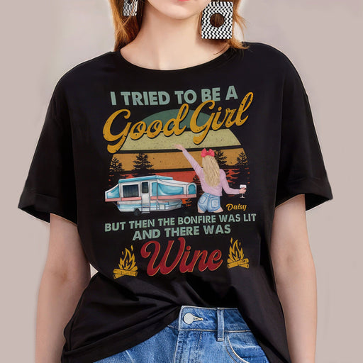 GeckoCustom I tried to be a Good Girl, camping shirt, Happy campers HN590