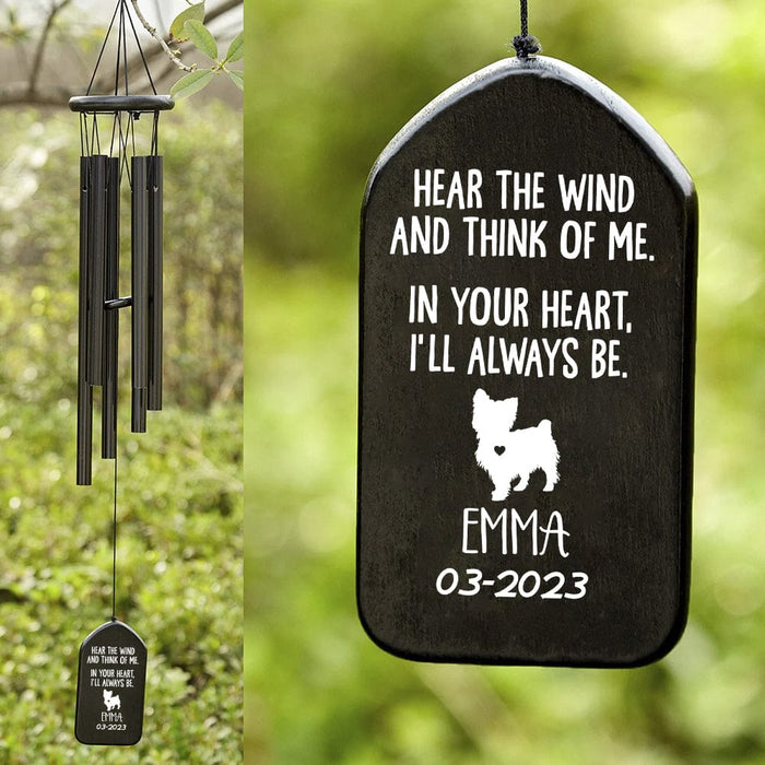 GeckoCustom In Your Heart I'll Always Be Dog Memorial Wind Chimes Personalized Gifts TA29 889877 Solid Black - White Text