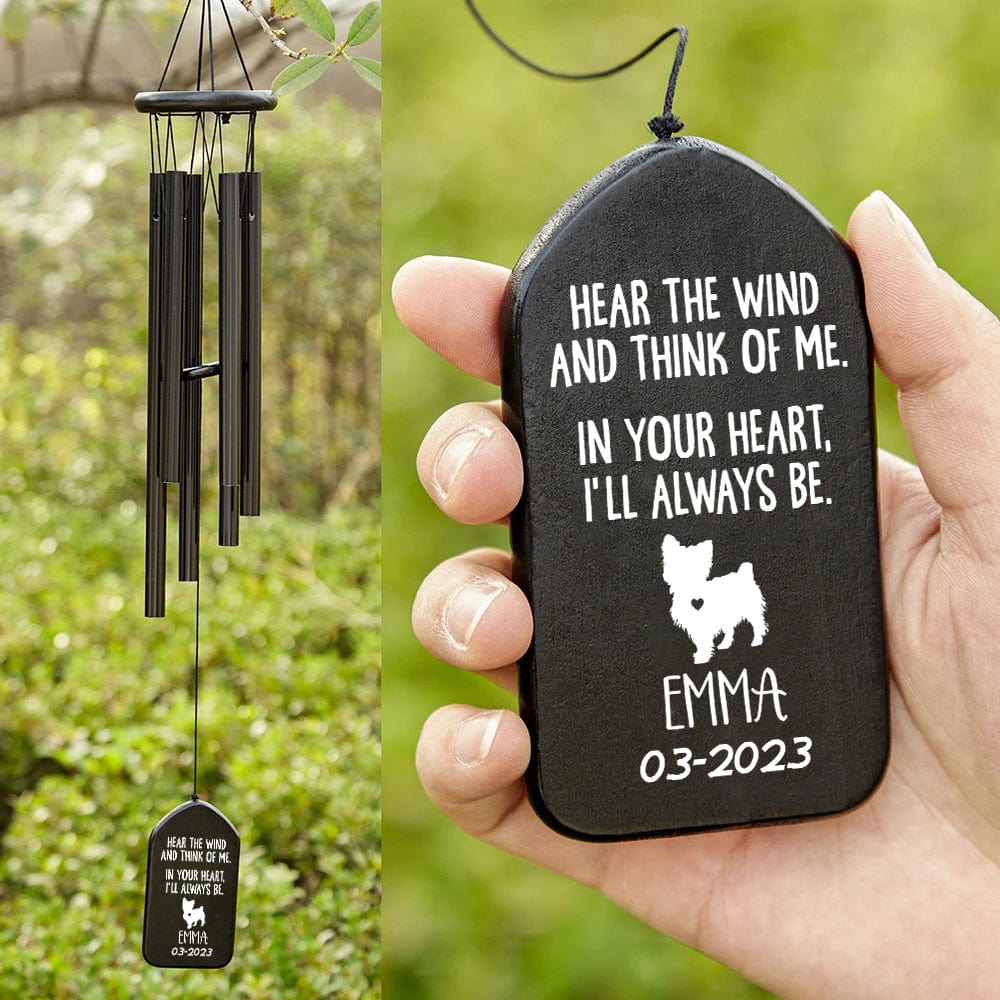 GeckoCustom In Your Heart I'll Always Be Dog Memorial Wind Chimes Personalized Gifts TA29 889877 Solid Black - White Text