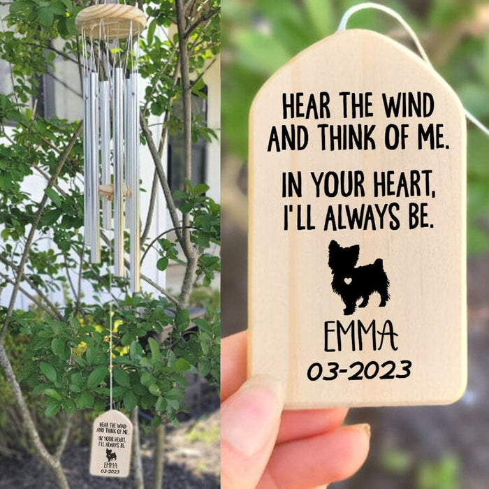 GeckoCustom In Your Heart I'll Always Be Dog Memorial Wind Chimes Personalized Gifts TA29 889877 Natural - Black Text