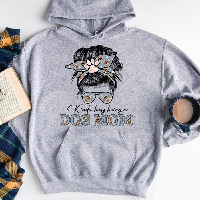 GeckoCustom Kinda Busy Being a Dog Mom Upload Photo Shirt, HN590 Pullover Hoodie / Sport Grey Colour / S