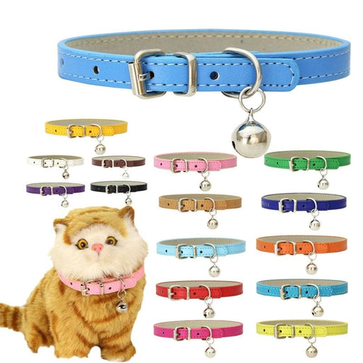 GeckoCustom Leather Small Dog Cat Collar with Bell Safety Adjustable Cat Kitten Straps Puppy Necklaces Chihuahua Collars Pet Supplies