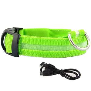 GeckoCustom LED Glowing Dog Collars Rechargeable Waterproof Luminous Collar Adjustable Dog Night Light Collar Pet Dog Safety Necklace Greeb usb charging / XS neck 28-40cm