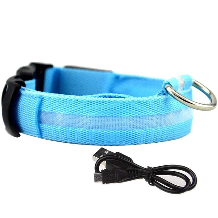 GeckoCustom LED Glowing Dog Collars Rechargeable Waterproof Luminous Collar Adjustable Dog Night Light Collar Pet Dog Safety Necklace Blue usb charging / XS neck 28-40cm