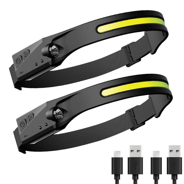 GeckoCustom LED Induction Headlamp Camping Search Light USB Rechargeable 2 PCS