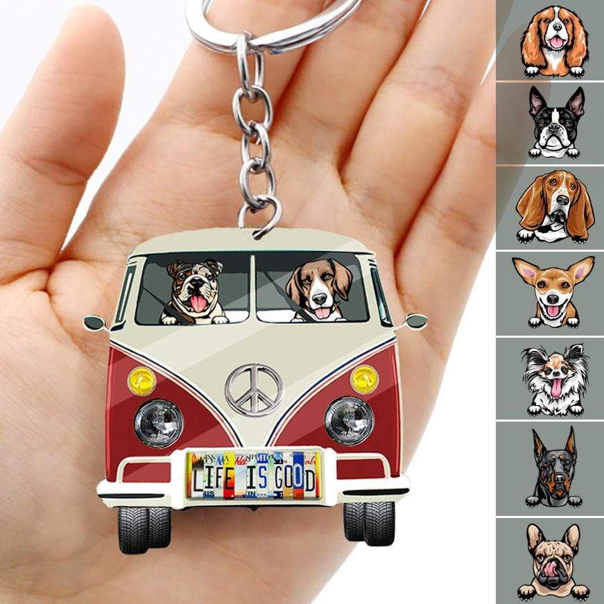 GeckoCustom License Plate Hippie Vintage Van Dog Camping Acrylic Keychain, Dog Lover Gift HN590 50mm x 50mm / 1 Piece