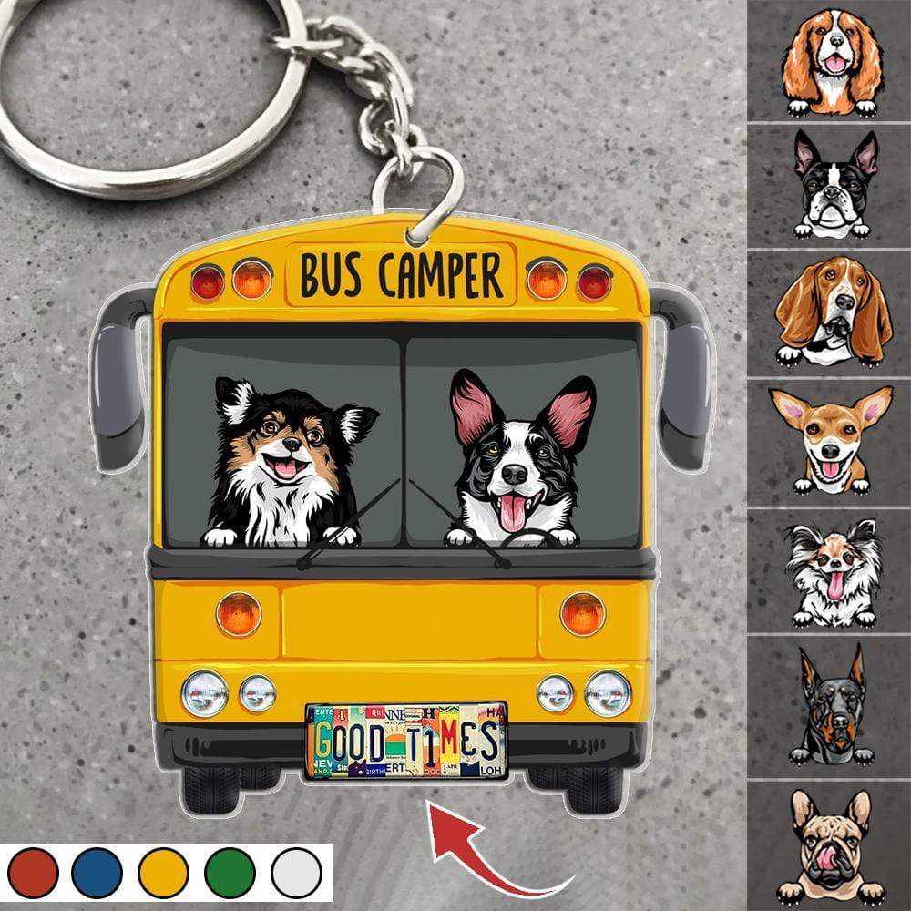 GeckoCustom License Plate Hippie Vintage Van Dog Camping Acrylic Keychain, Dog Lover Gift HN590