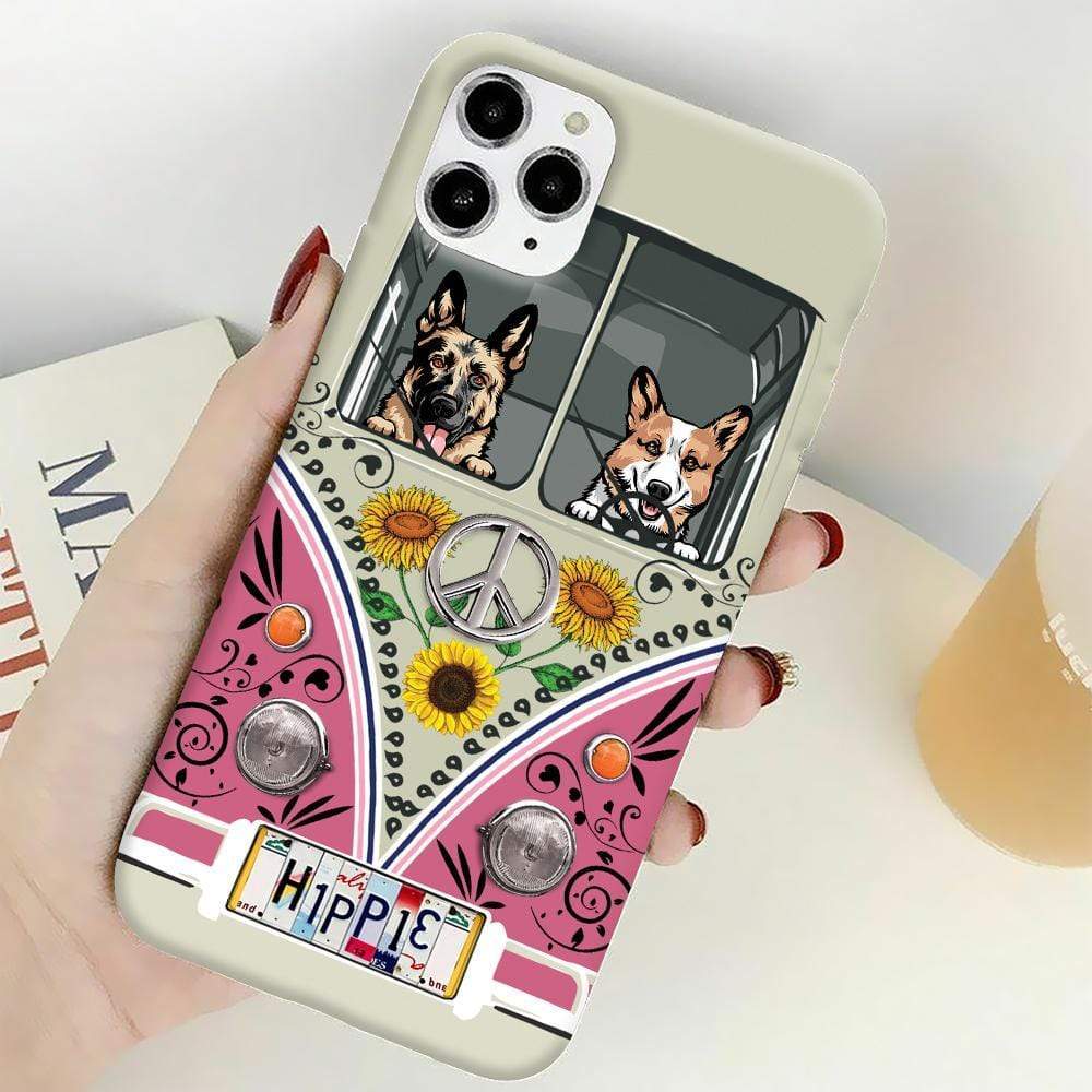 GeckoCustom License Plate Hippie Vintage Van Dog Phone Case, Dog Lover Gift HN590 PC