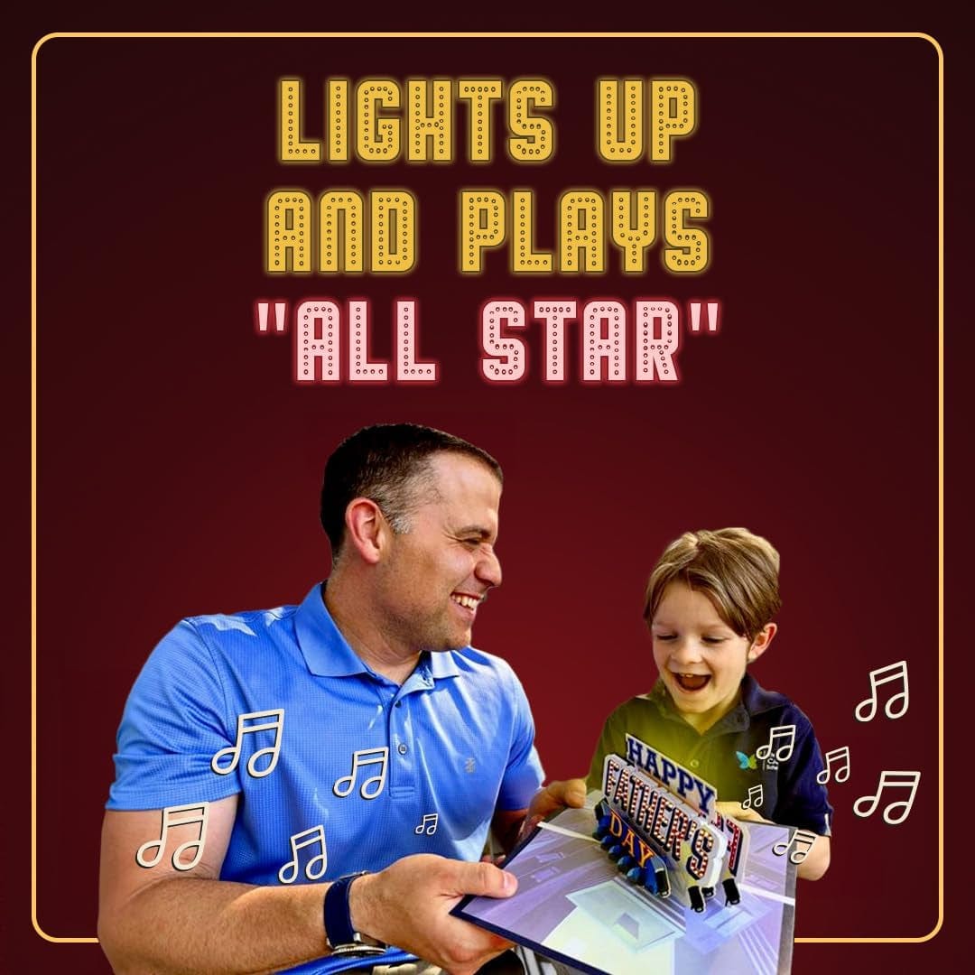Lights & Music Pop up Fathers Day Card, Plays 'All Star' Song, Happy F ...