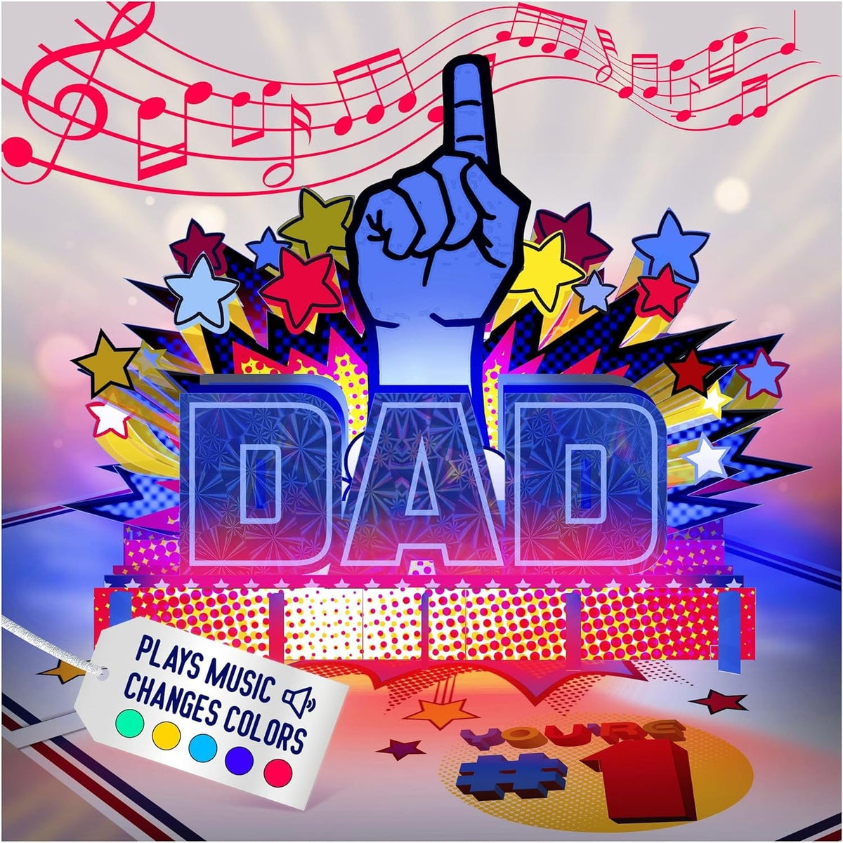 GeckoCustom Lights & Music Pop up Fathers Day Card, Plays 'All Star' Song, Happy Fathers Day Card from Daughter, Father'S Day Cards for Husband, Fathers Day Card from Son, Fathers Day Cards, 1 Best Dad Ever Card 1 Dad
