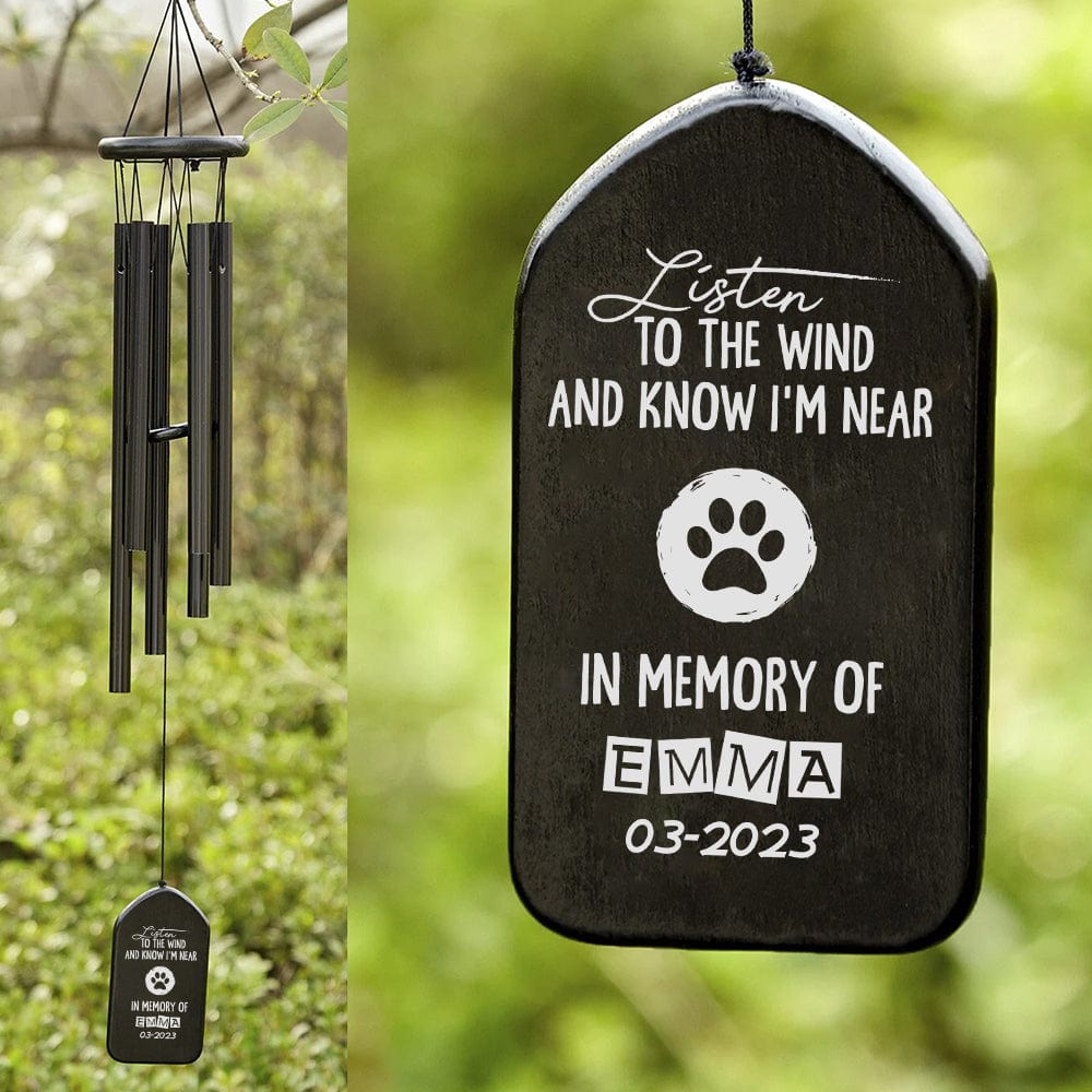 GeckoCustom Listen To The Wind And Know I'm Near You Memorial Wind Chimes Personalized Gifts N369 889925 Solid Black - White Text