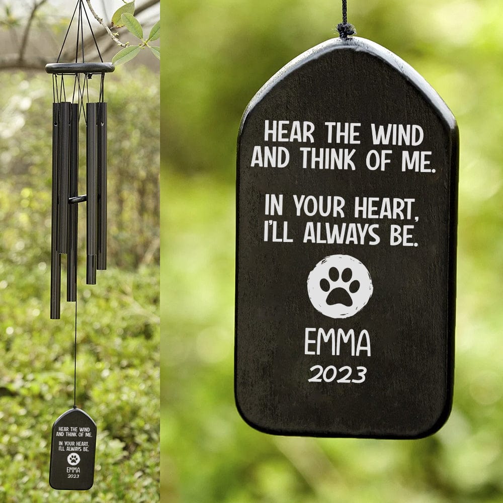 GeckoCustom Listen To The Wind And Think Of Me Dog Cat Memorial Wind Chimes Personalized Gifts DA199 889829 Natural - Black Text