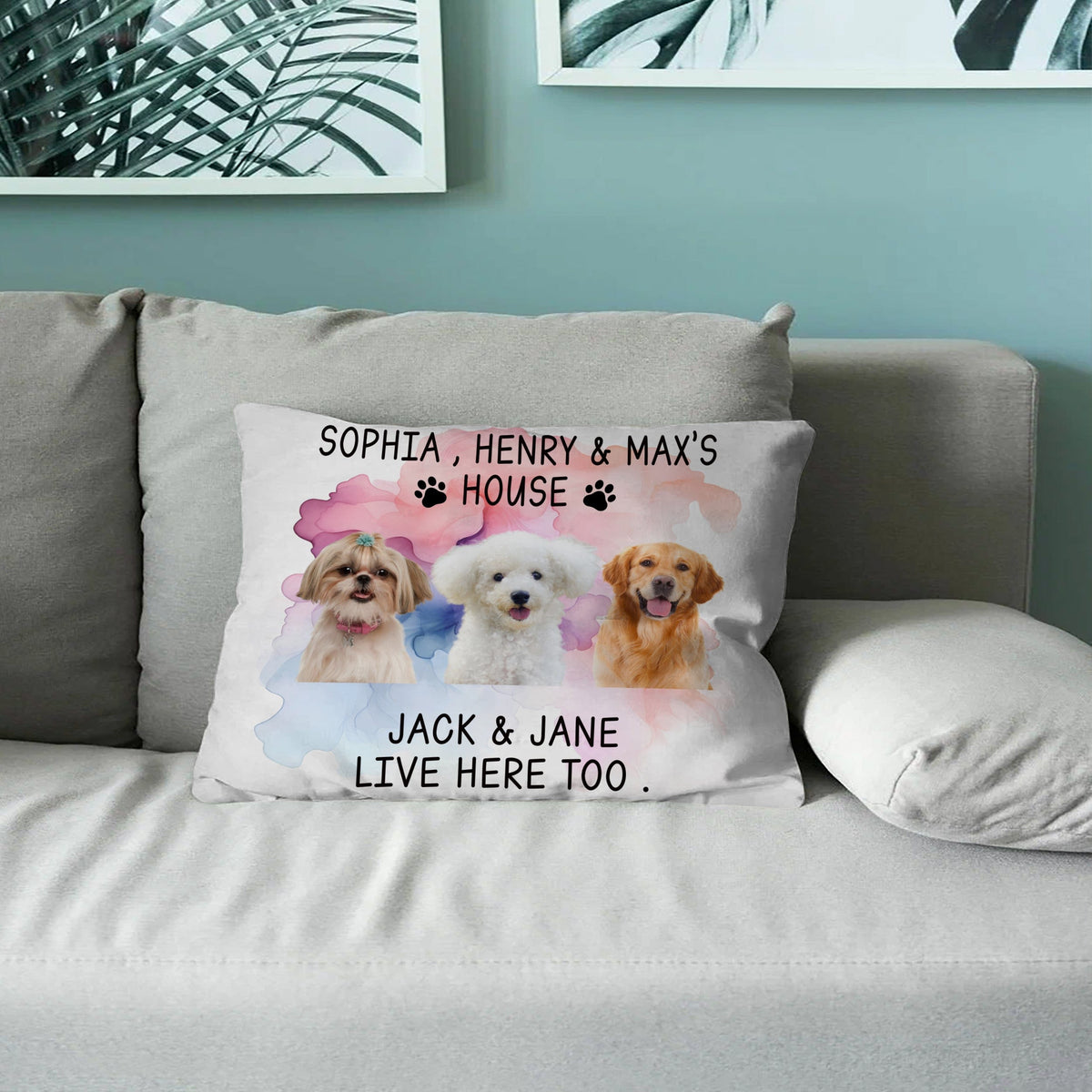 GeckoCustom Live Here Too For Dog Lovers Medium Pillow Personalized Gift H082 890476