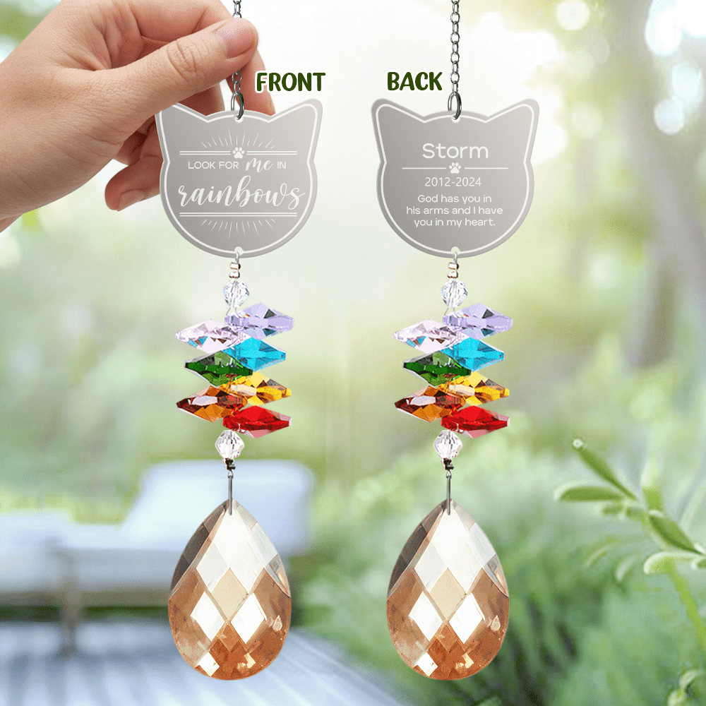 GeckoCustom Look For Me In Rainbows Cat Personalized Memorial Rainbow Suncatcher N304 HA75 891440 13.18''