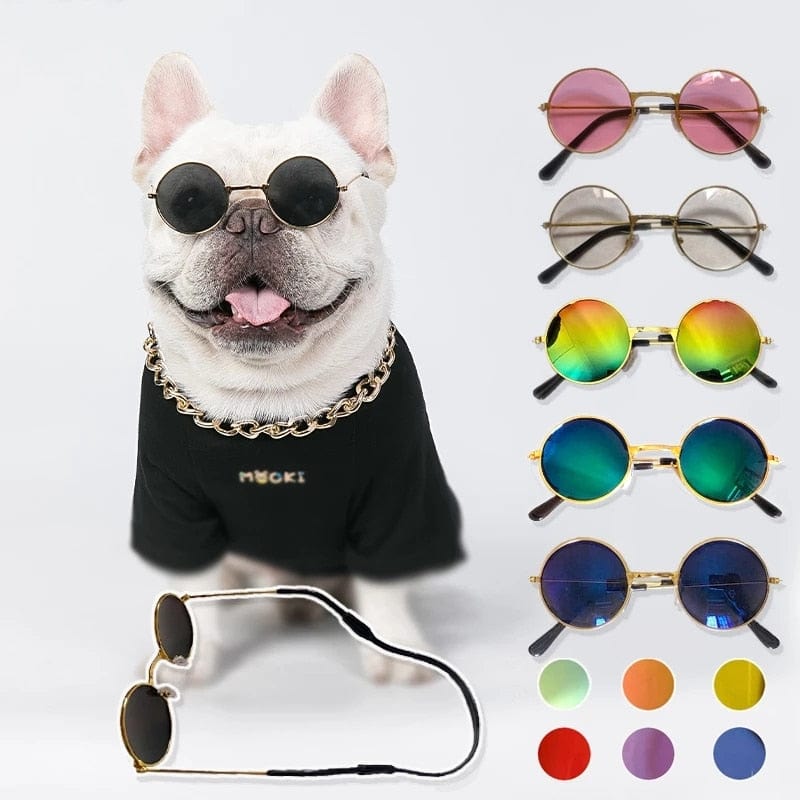 GeckoCustom Lovely Vintage Round Cat Sunglasses Reflection Eye wear glasses For Small Dog Cat Pet Photos Pet Products Props Accessories