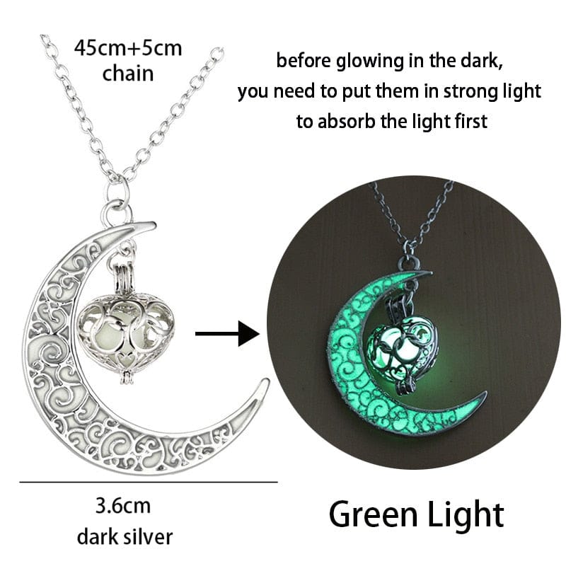 GeckoCustom Luminous Glowing Arrow Pendant Necklace Knight Spear Necklace Glow In The Dark Pike Necklace for Women Men Halloween Gift Heart Moon
