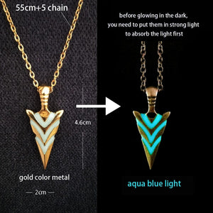 GeckoCustom Luminous Glowing Arrow Pendant Necklace Knight Spear Necklace Glow In The Dark Pike Necklace for Women Men Halloween Gift gold color metal