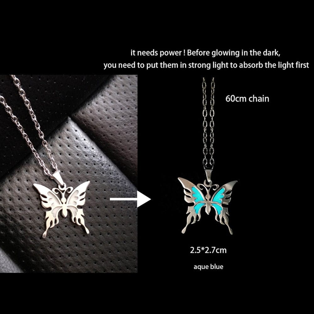 GeckoCustom Luminous Glowing Arrow Pendant Necklace Knight Spear Necklace Glow In The Dark Pike Necklace for Women Men Halloween Gift Butterfly