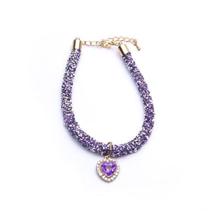 GeckoCustom Luxury Crystal Cat Collar Heart Gem Pendant Party Reflective Rhinestone Necklace Adjustable Cats Puppy Chihuahua Pet Accessories Purple / S (20-25cm)