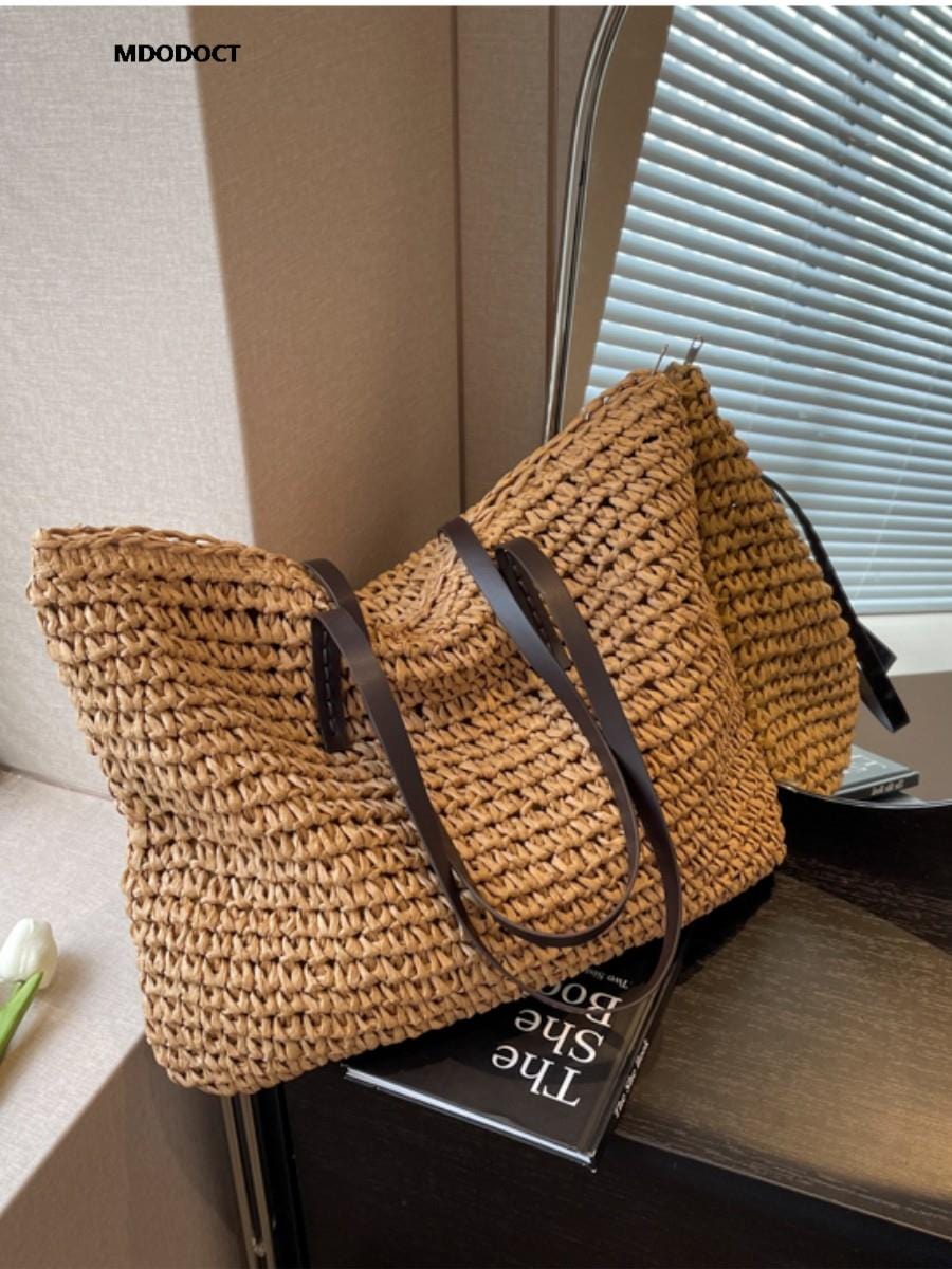 GeckoCustom Luxury Design Straw Woven Tote Bags Summer Casual Large Capacity Handbags New Fashion Beach Women Shoulder Simple Style Shopping