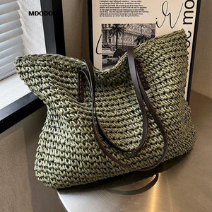 GeckoCustom Luxury Design Straw Woven Tote Bags Summer Casual Large Capacity Handbags New Fashion Beach Women Shoulder Simple Style Shopping Green