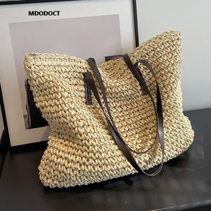 GeckoCustom Luxury Design Straw Woven Tote Bags Summer Casual Large Capacity Handbags New Fashion Beach Women Shoulder Simple Style Shopping Khaki