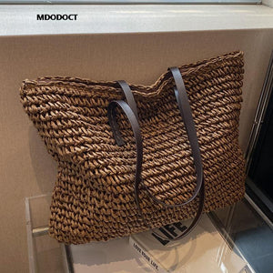 GeckoCustom Luxury Design Straw Woven Tote Bags Summer Casual Large Capacity Handbags New Fashion Beach Women Shoulder Simple Style Shopping Coffee