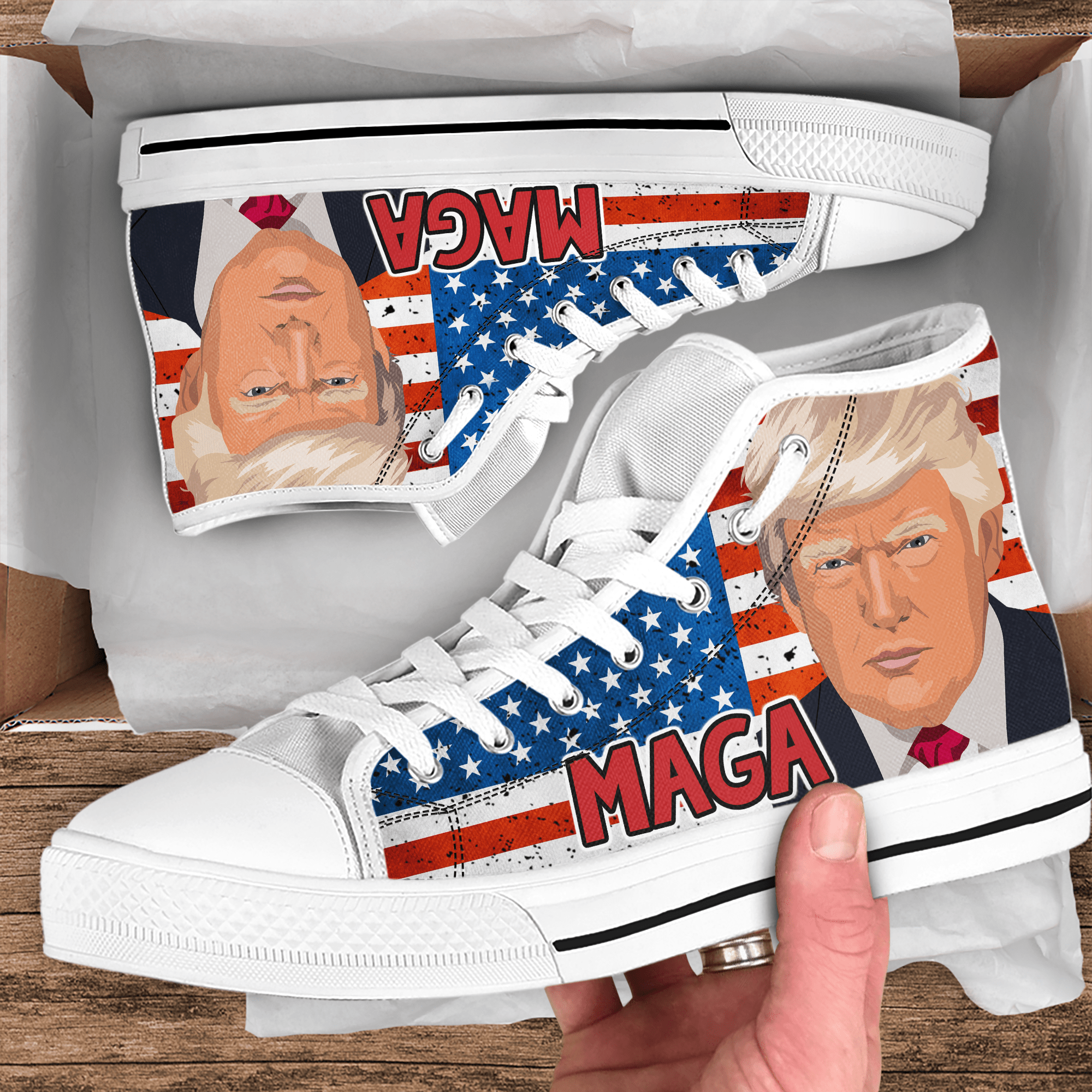 GeckoCustom Maga Trump 2024 With US Flag High Top Shoes HA75 890978 White / For Man / 31