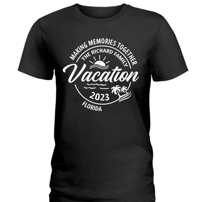 GeckoCustom Making Memories Together Vacation 2023 Family Dark Shirt K228 889410 Women Tee / Black Color / S