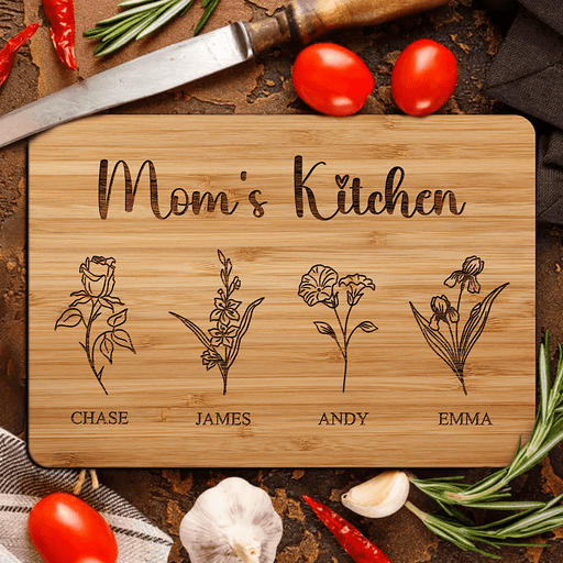 GeckoCustom Mama's Kitchen Garden With Names Family Cutting Board Personalized Gift 890731