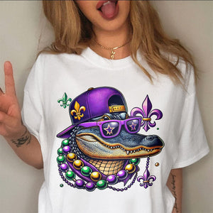 GeckoCustom Mardi Gras Fat Tuesday Bright Shirt Mardi Beads Louisiana Mardi Party Gift CH07 895186 Women V-neck / V White / S