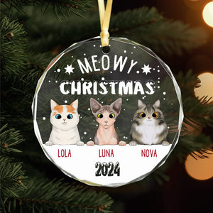 GeckoCustom Meowy Christmas Personalized Cat Glass Ornament HA75 891490