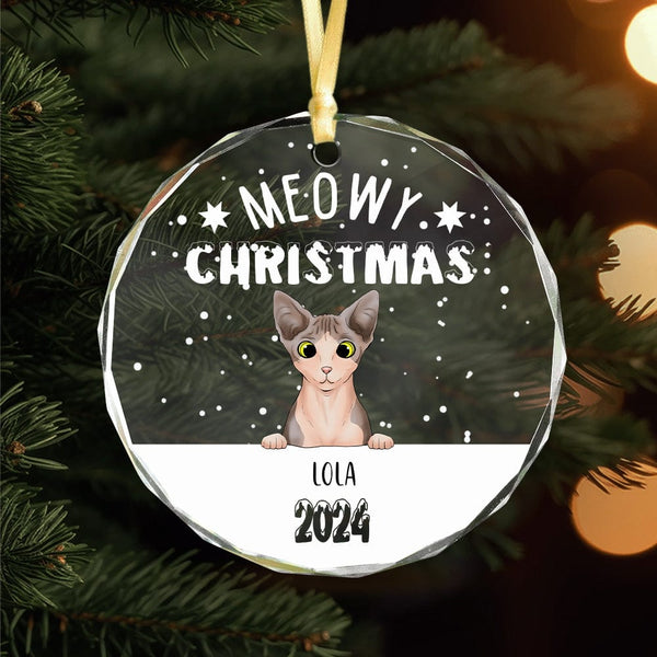 Meowy Christmas Personalized Cat Glass Ornament - Personalized Custom ...
