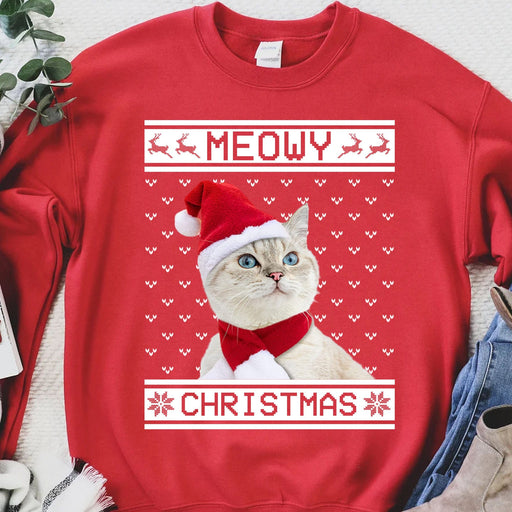 GeckoCustom Meowy Christmas Personalized Cat Lover Sweater Christmas NA29 Sweatshirt (Favorite) / S Black / S