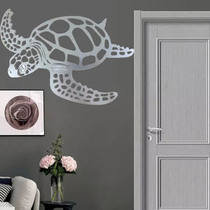 GeckoCustom Metal Sea Turtle Ornament Beach Theme Decor Art Decorations Wall Hanging for Home Garniture Living Room Bedroom Bathroom Decals