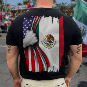 GeckoCustom Mexican Roots With American Flag Back Shirt HA75 891272