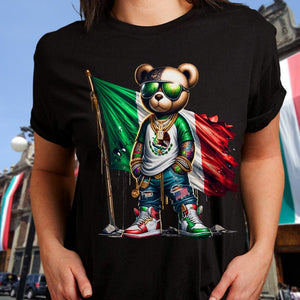 GeckoCustom Mexico Flag Teddy, Cartoon Bear, Cool Mexican Flag Bear Dark Shirt HA75 891512