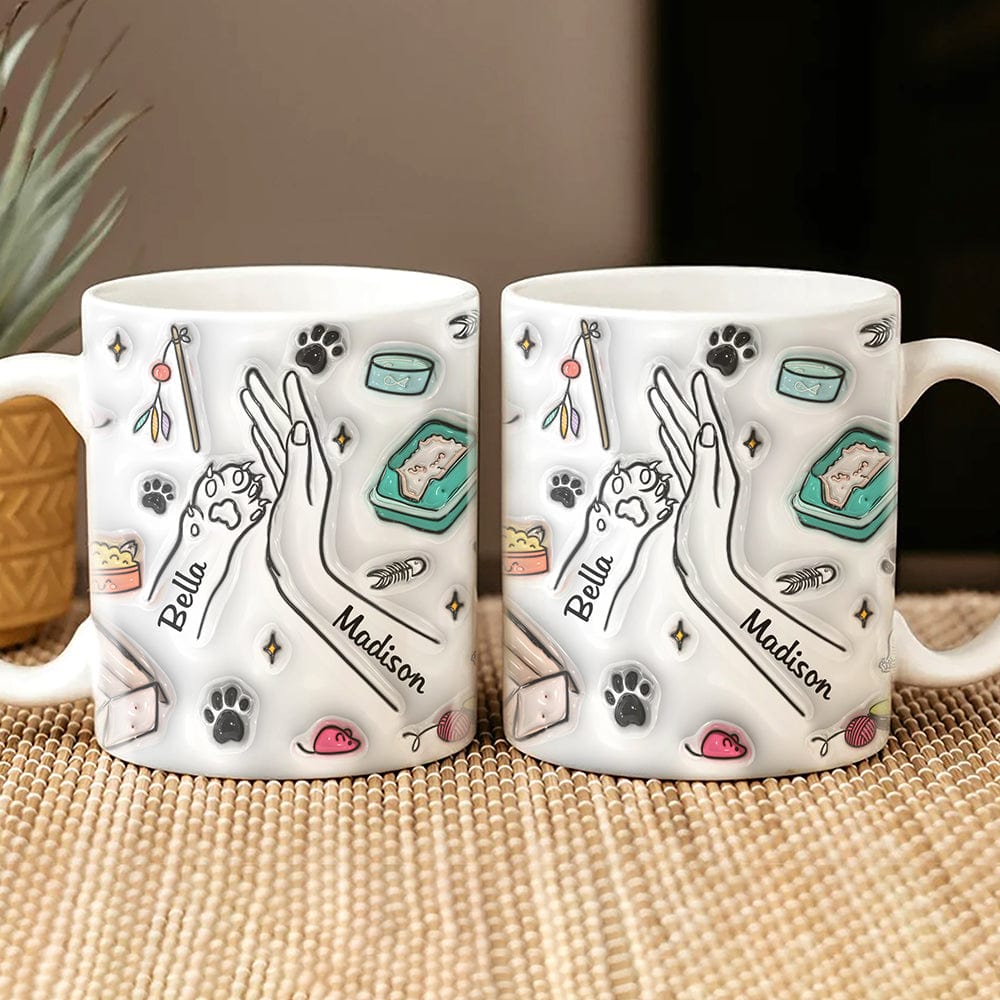 GeckoCustom Mom And Cat High Five Hand 3D Mug Personalized Gift TH10 890899