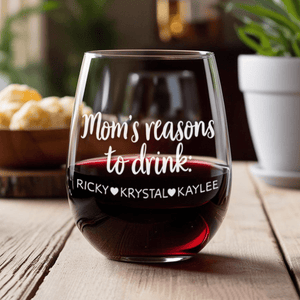 GeckoCustom Mom's Reasons To Drink Mother's Day Stemless Wine Glass Personalized Gift TH10 892267 14.5 oz