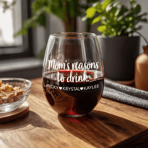 GeckoCustom Mom's Reasons To Drink Mother's Day Stemless Wine Glass Personalized Gift TH10 892267 14.5 oz