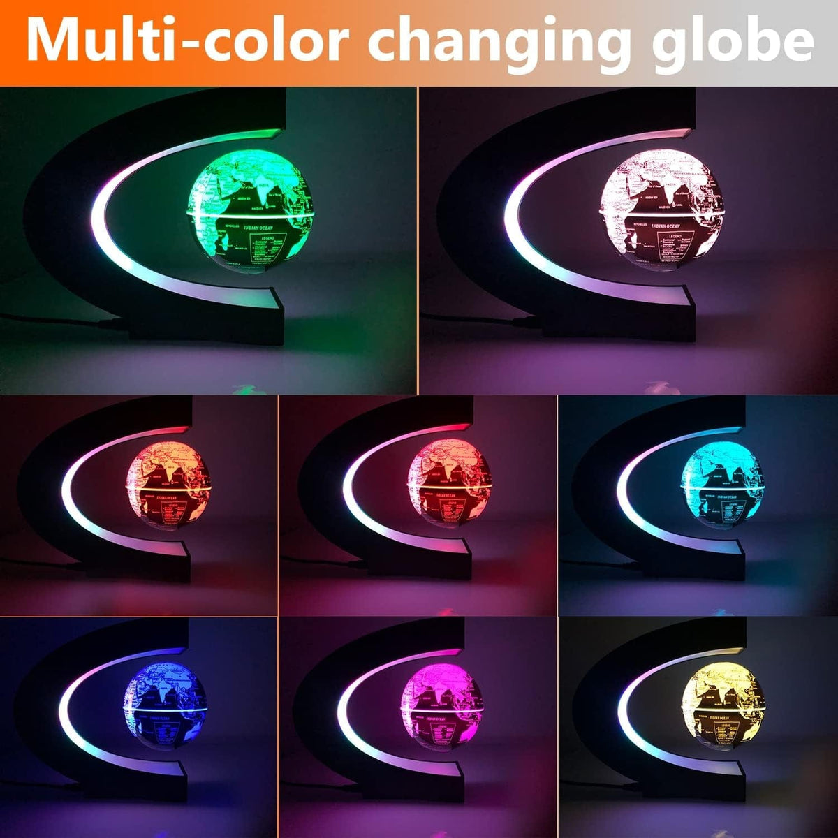 GeckoCustom Multicolor Changing Magnetic Levitation Floating Globe, Floating Globe with LED Lights, Cool Gadgets Floating Globe Decor, Valentine'S Day Gift, Great Gifts for Men/Fathers/Husbands/Boyfriends/Kids/Bosses
