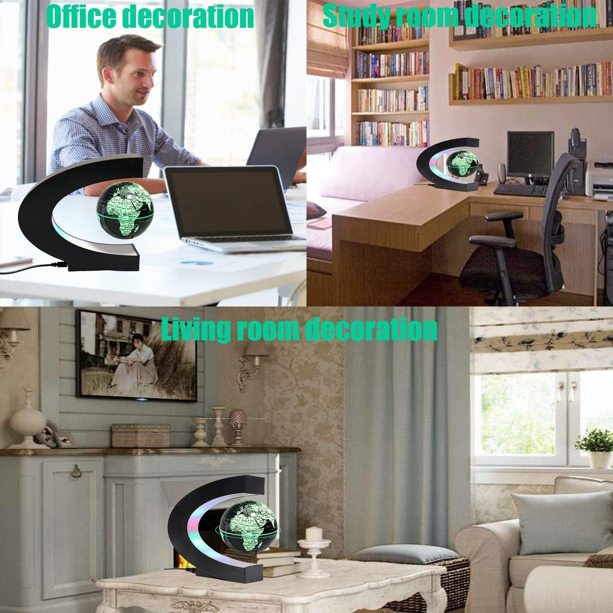 GeckoCustom Multicolor Changing Magnetic Levitation Floating Globe, Floating Globe with LED Lights, Cool Gadgets Floating Globe Decor, Valentine'S Day Gift, Great Gifts for Men/Fathers/Husbands/Boyfriends/Kids/Bosses