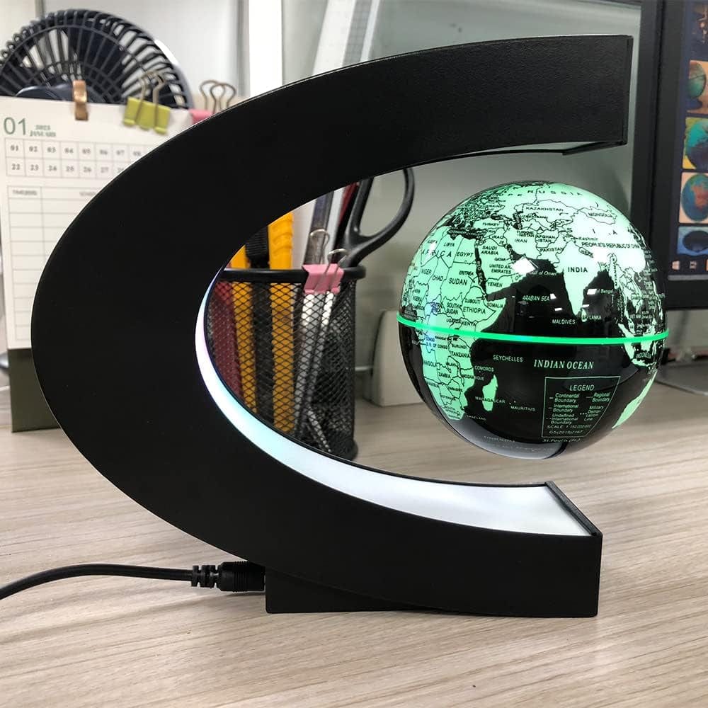 GeckoCustom Multicolor Changing Magnetic Levitation Floating Globe, Floating Globe with LED Lights, Cool Gadgets Floating Globe Decor, Valentine'S Day Gift, Great Gifts for Men/Fathers/Husbands/Boyfriends/Kids/Bosses