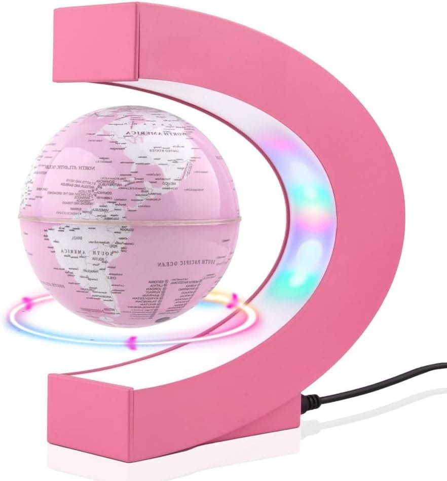 GeckoCustom Multicolor Changing Magnetic Levitation Floating Globe, Floating Globe with LED Lights, Cool Gadgets Floating Globe Decor, Valentine'S Day Gift, Great Gifts for Men/Fathers/Husbands/Boyfriends/Kids/Bosses Pink
