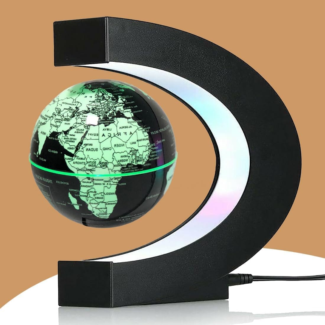 GeckoCustom Multicolor Changing Magnetic Levitation Floating Globe, Floating Globe with LED Lights, Cool Gadgets Floating Globe Decor, Valentine'S Day Gift, Great Gifts for Men/Fathers/Husbands/Boyfriends/Kids/Bosses Black/Silver