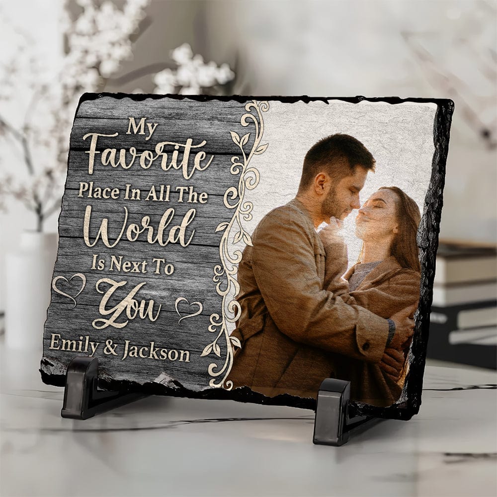GeckoCustom My Favorite Place Is Next To You Personalized Couple Photo Rectangle Shaped Stone With Stand HO82 895100