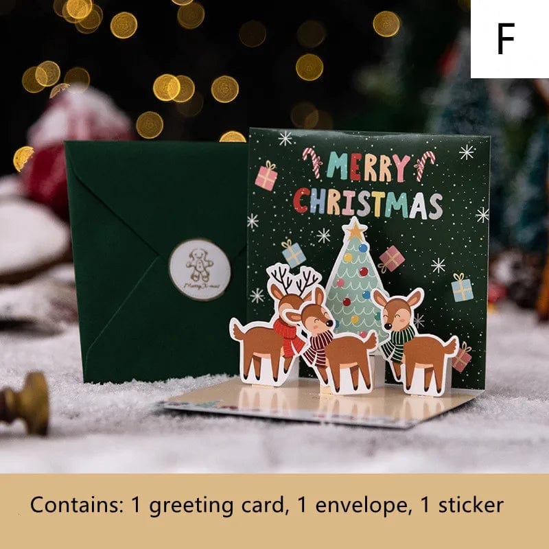 GeckoCustom New 6/1PC 3D Greeting Cards With Envelope Friend Family Blessing Postcard For Birthday New Year Christmas Gifts Xmas Decoration F / 1PC