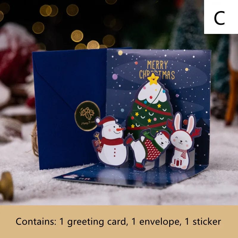 GeckoCustom New 6/1PC 3D Greeting Cards With Envelope Friend Family Blessing Postcard For Birthday New Year Christmas Gifts Xmas Decoration C / 1PC