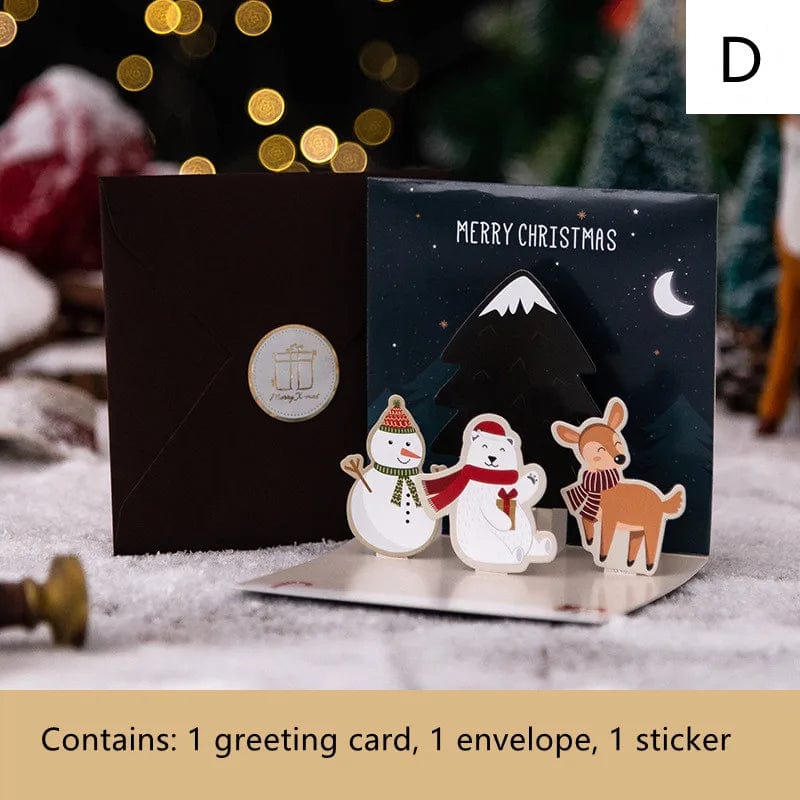 GeckoCustom New 6/1PC 3D Greeting Cards With Envelope Friend Family Blessing Postcard For Birthday New Year Christmas Gifts Xmas Decoration D / 6PCS