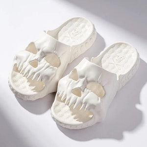 GeckoCustom New Personalized Skull Design Men Slippers 2023 Summer Outdoor Fun Novelty Slide Thick Sole Platform Beach Non-slip Women Sandal white / 36-37